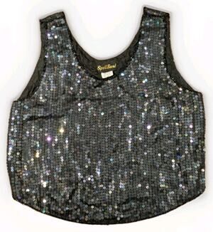 Vintage Spellbound 100% Silk Black Sequin Top Womens M Iridescent 80s